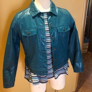 Gap Teal Leather Jacket w matching shirt sz L